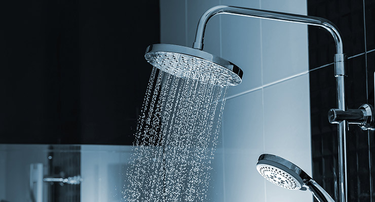 shower running hot water