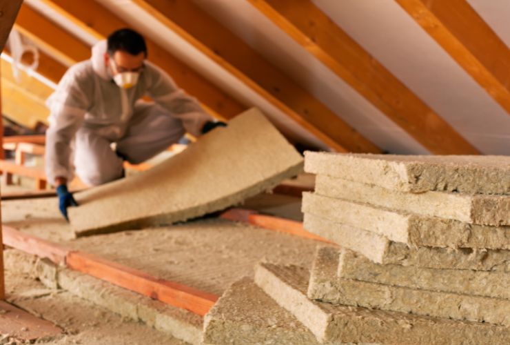 batt insulation installed in squares in the attic 