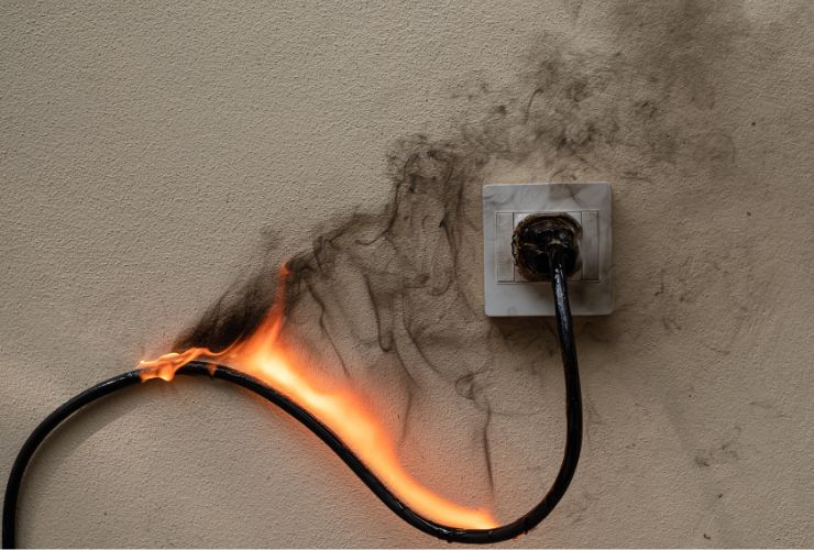 Powerpoint Socket and cord on fire