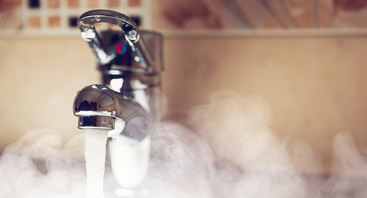 low pressure tap running hot water