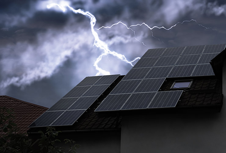 Lightning behind solar panels