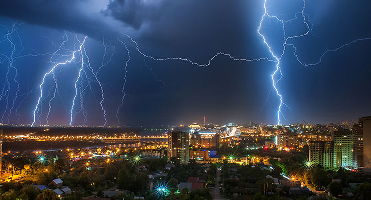 lightning over city