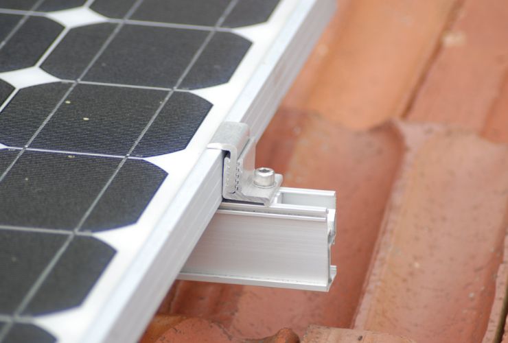 solar panel with clamp attached