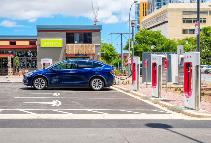 blue Tesla charging