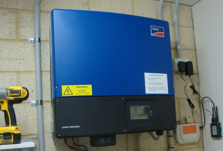 Solar inverter installed inside on a wall