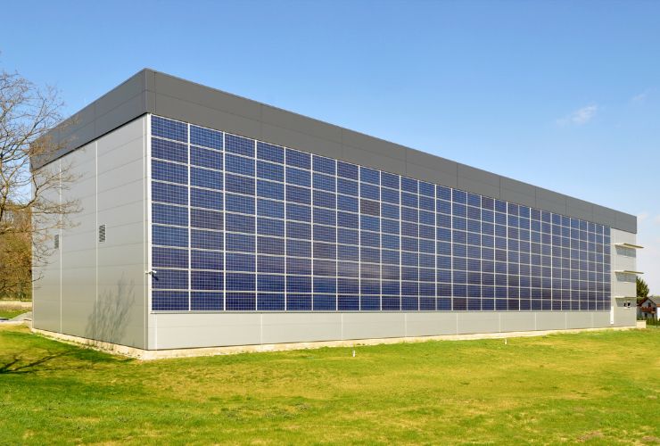 Building with solar panel windows
