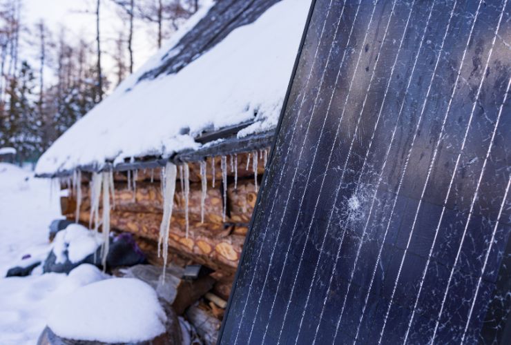 ice formed on solar panel