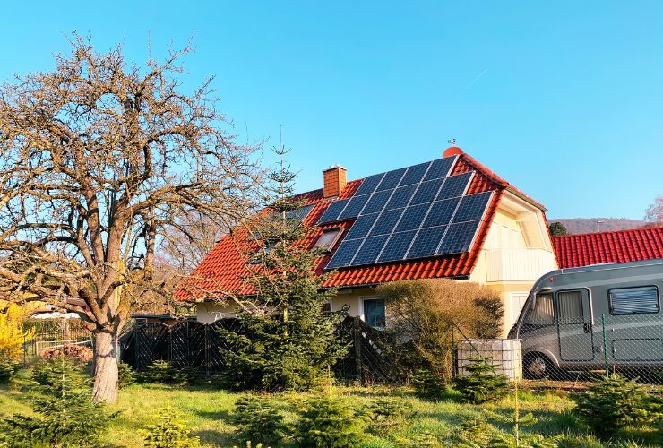Solar panels on an old country house