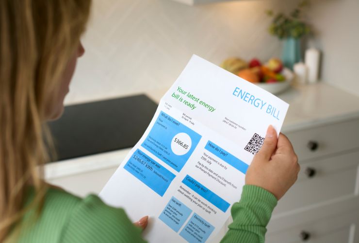 woman looking at energy bill