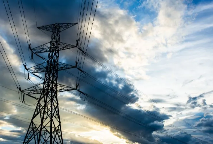 Electricity grid on cloudy day